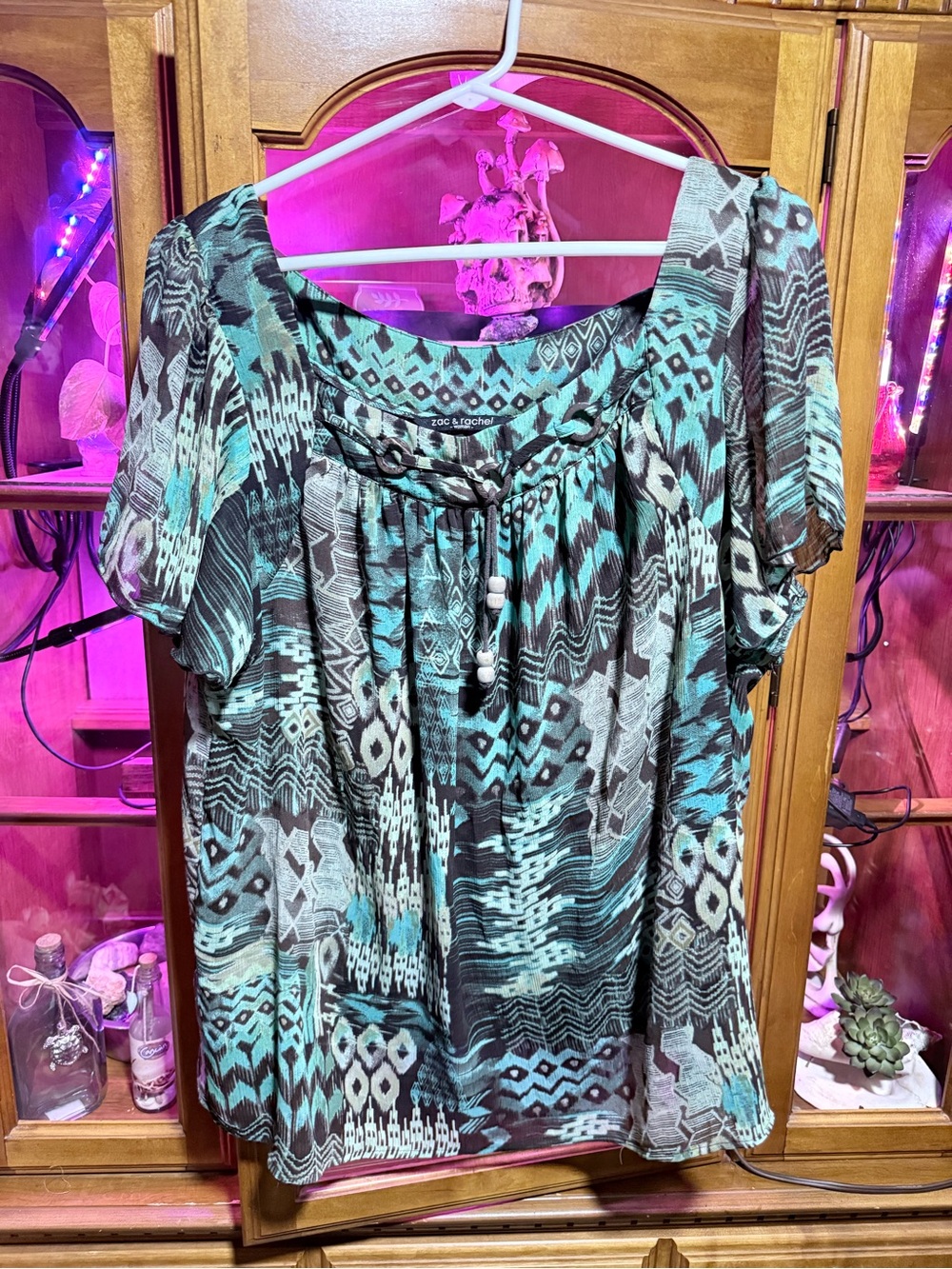 Zac & Rachel Teal, Black and White Geometric Tunic Top